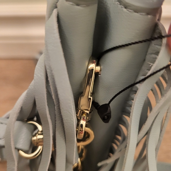 Maje Leather Mini M Bag With Extra Chain Strap Celadon (Light Tourquois Blue) - Picture 10 of 13